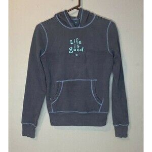 Life Is Good Hoodie Women's Sz XS Gray Cotton Fleece Drawstring Pullover